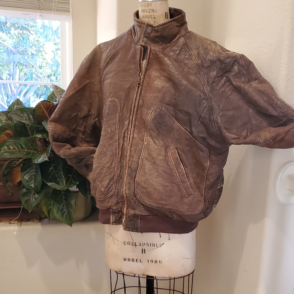 Vintage 1990s Context Distressed Leather Jacket LARGE